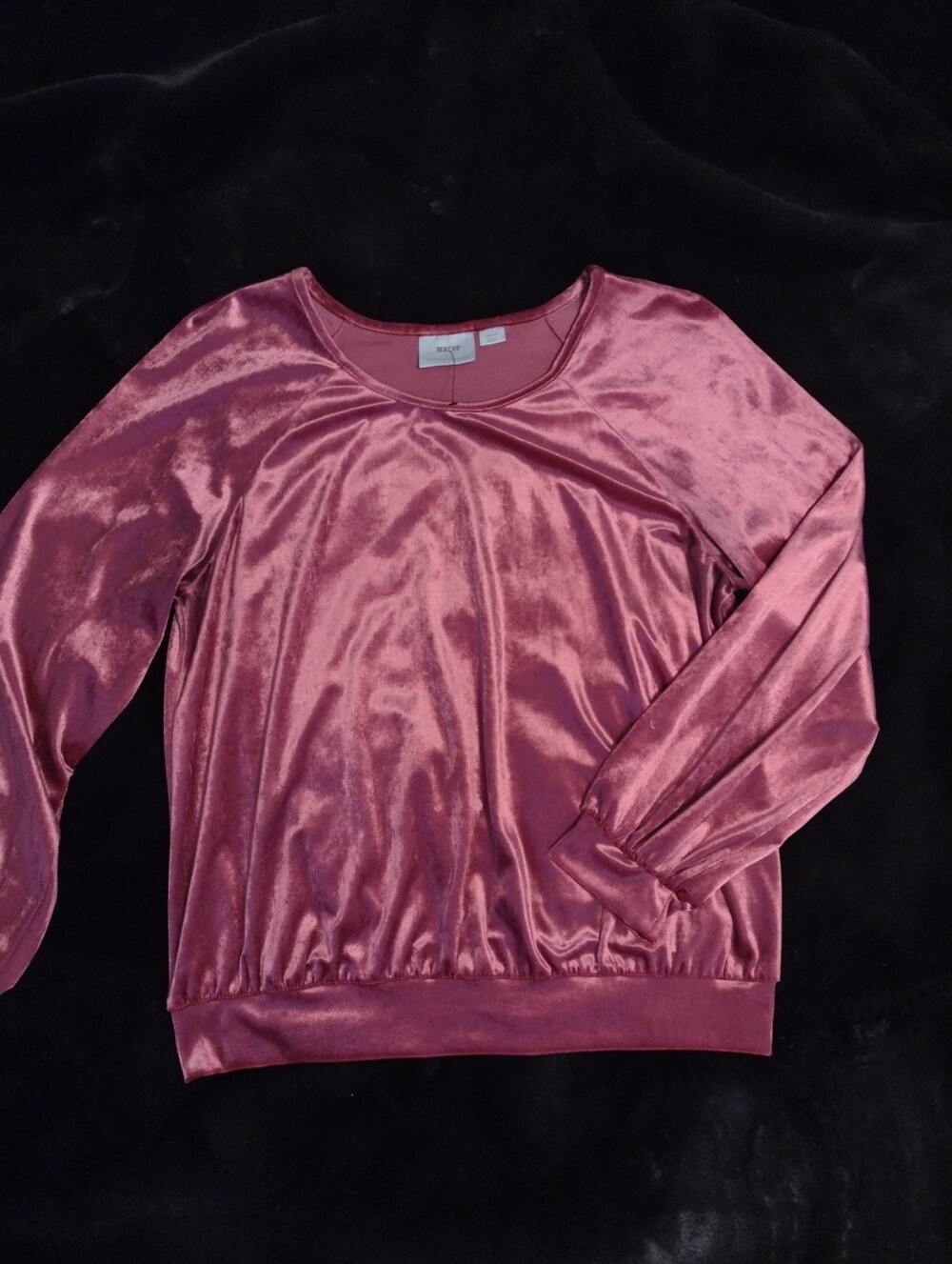 NWOT Maeve Anthropolgie Womens L Candace Velvet (Velour) Long Sleeve Top Fuschia